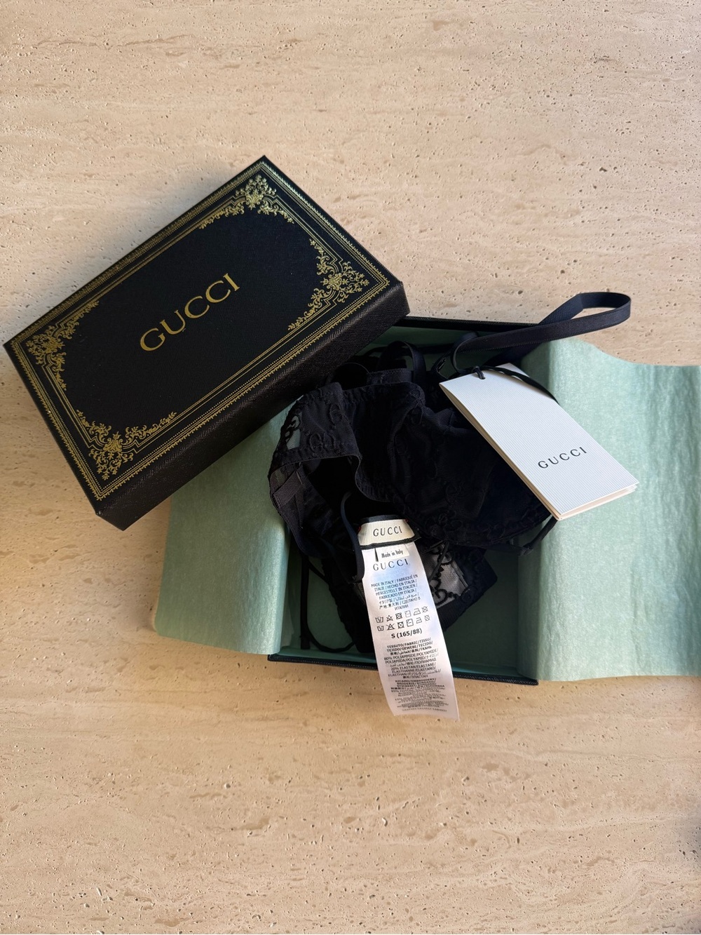 NWT Gucci Embroidered GG Logo Black Tulle Lingerie Set Sz/ S - Picture 15 of 16